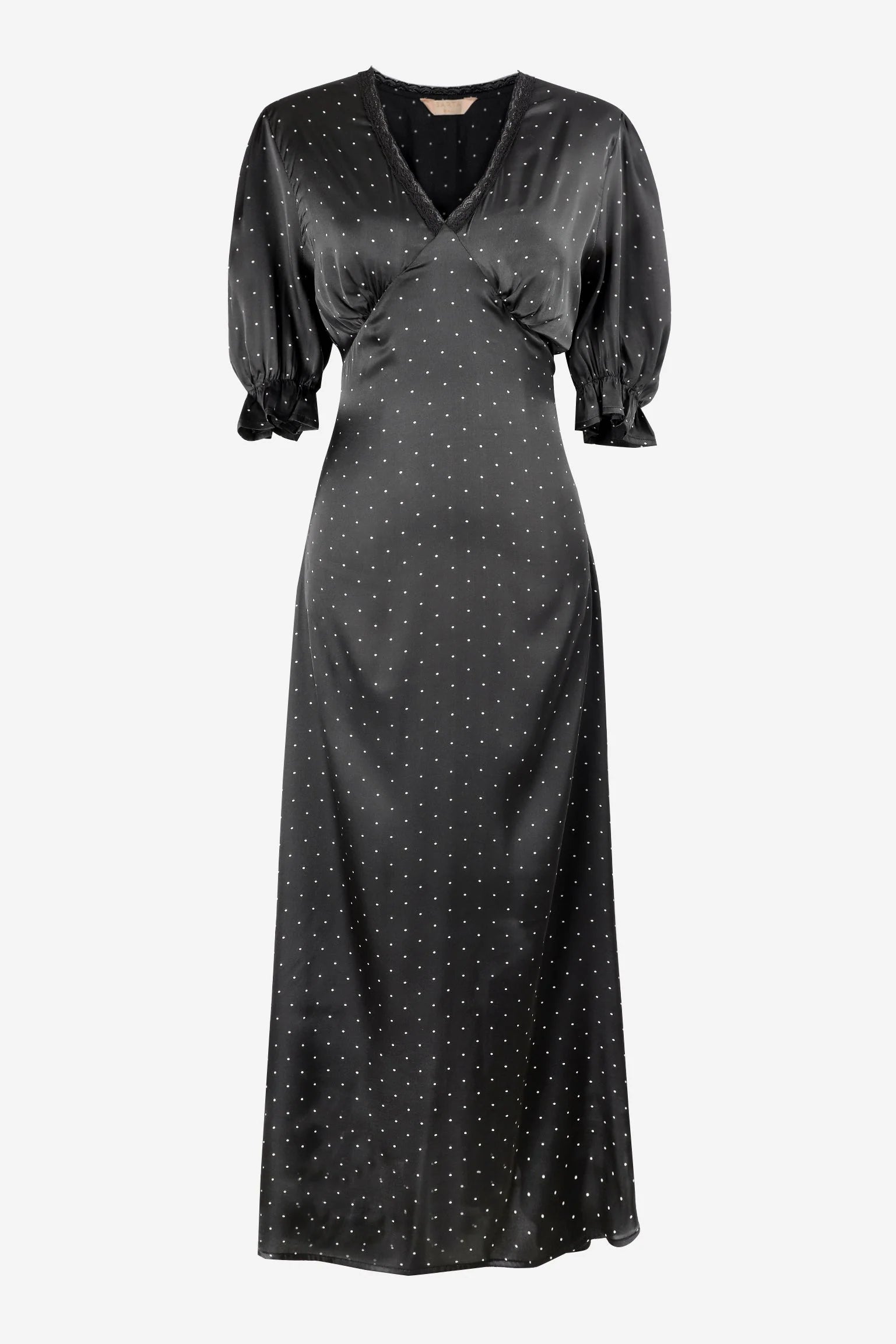 Elise V-Neck Tea Dress- Black/White, Polka Dot