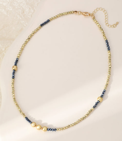 Oma Gold &amp; Navy Sparkly Beads Necklace