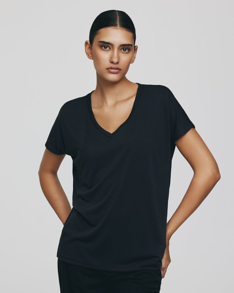 MSCH Fenya Modal V-Neck Tee In Black