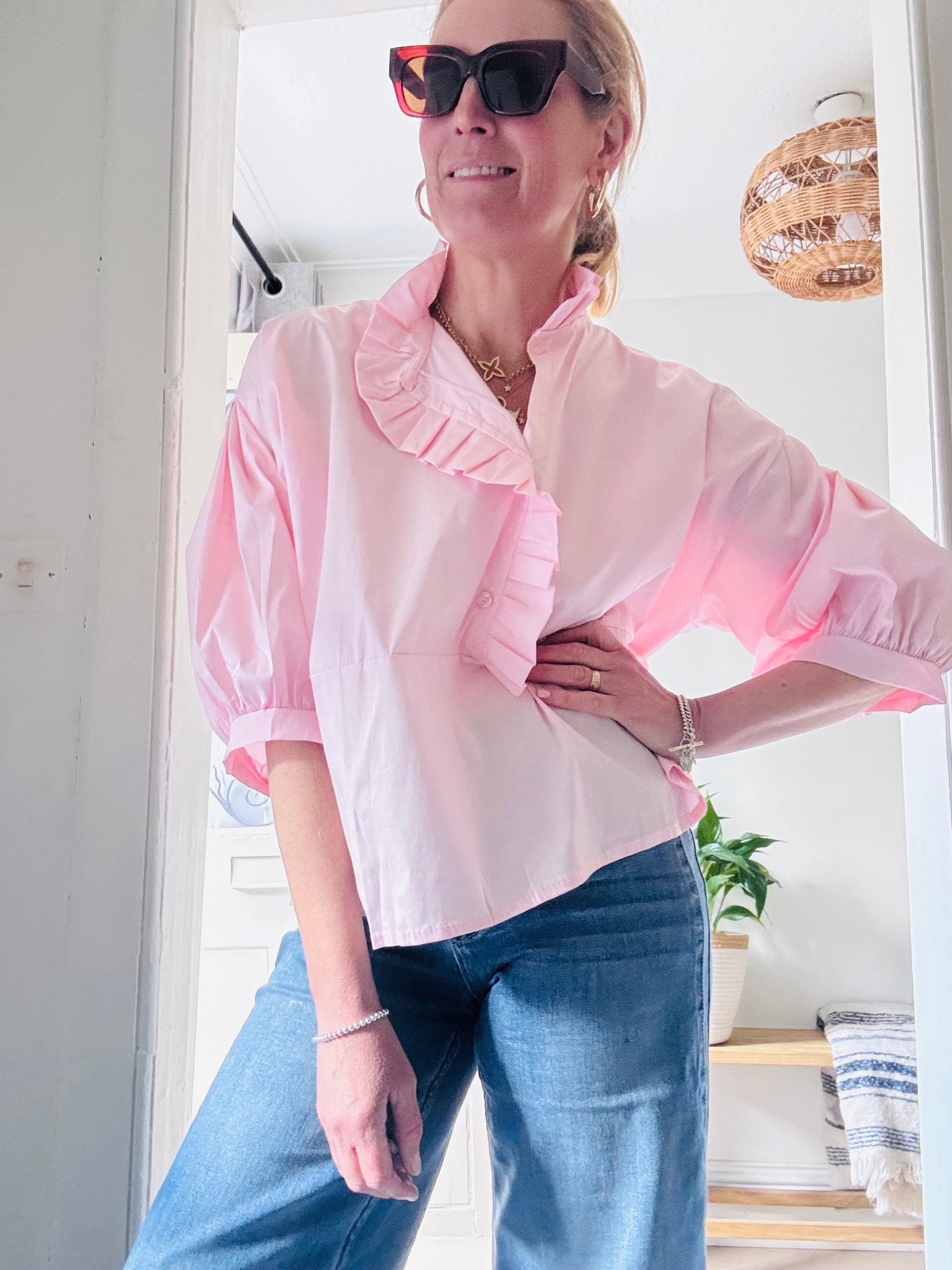 Pink Ruffle shirt (one size)