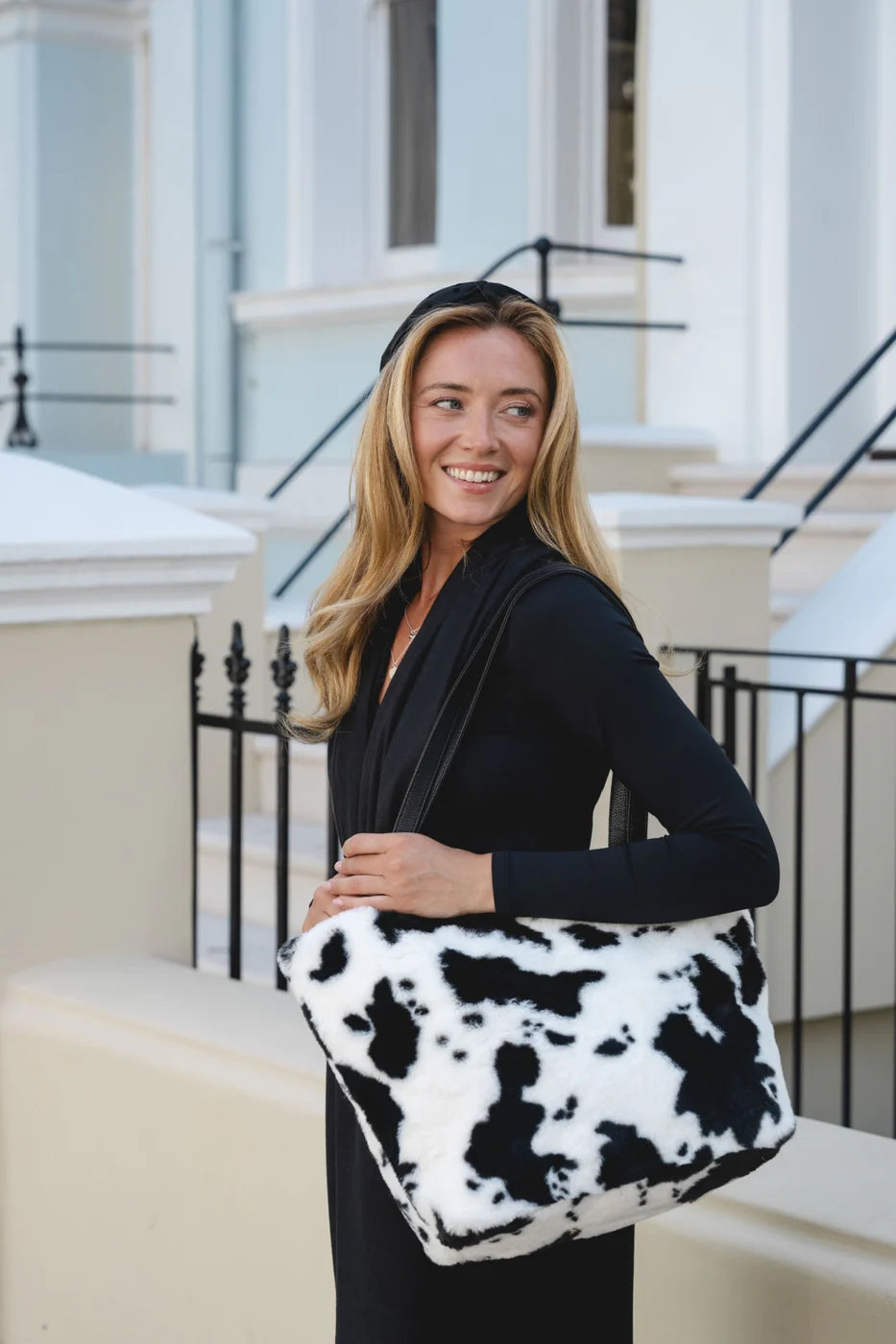 Carro Faux Fur Shoulder Bag in Black &amp; White Print