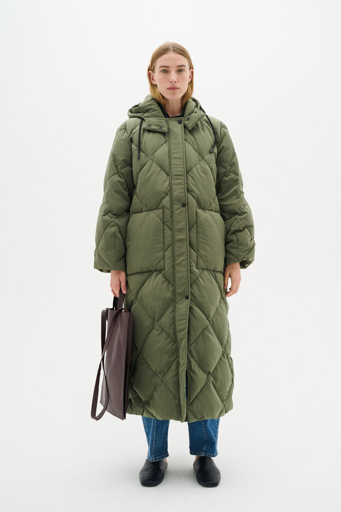 Inwear Luisa Diamond Quilt Down Coat in Green