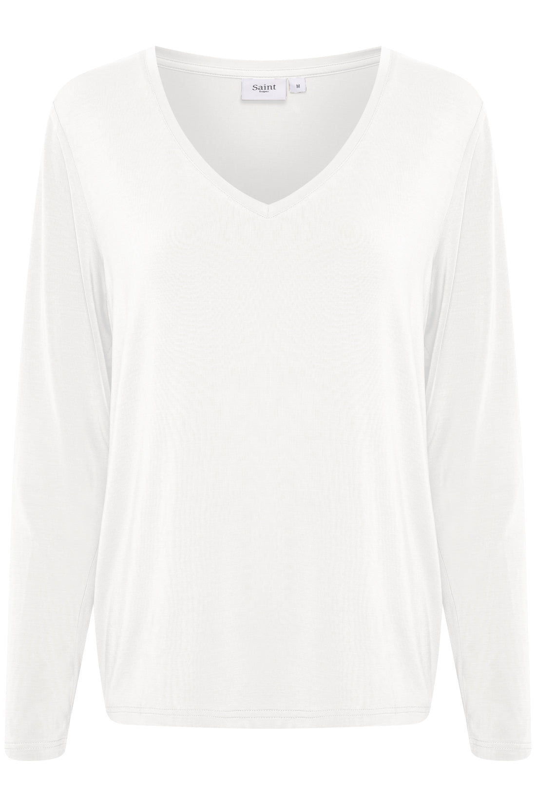 Saint Tropez Adelia Cotton V-Neck Long Sleeved T-Shirt Blouse in Bright White
