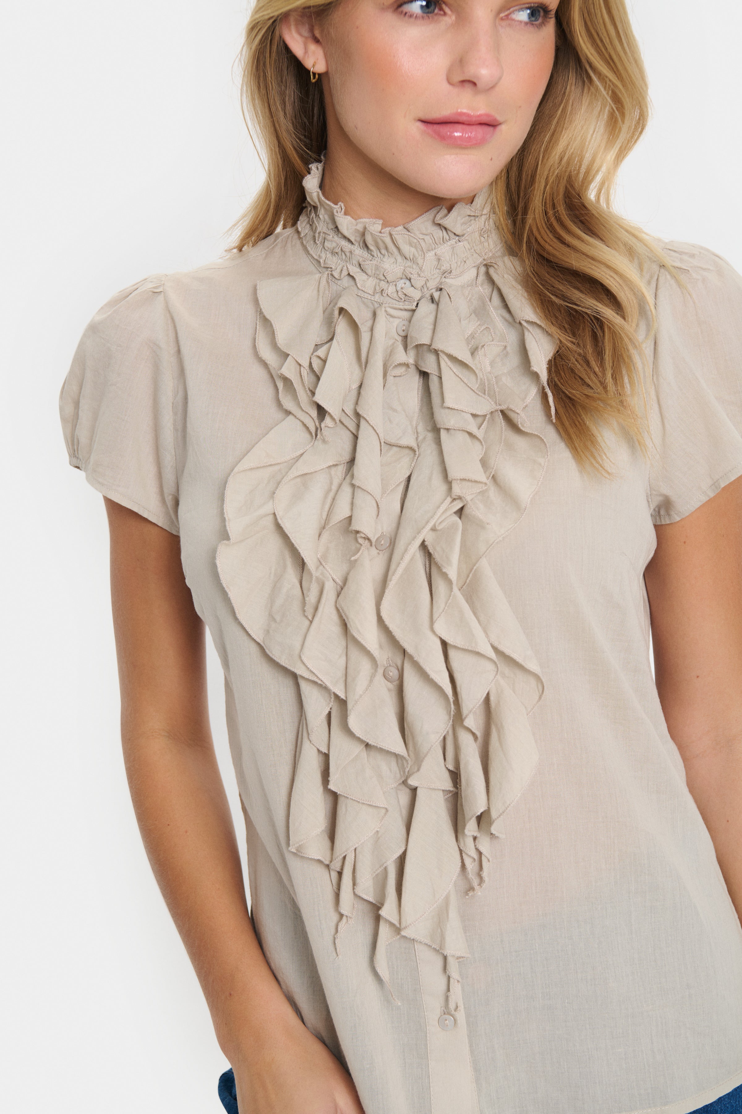 Saint Tropez Tilli Ruffle Shirt in Plaza Taupe