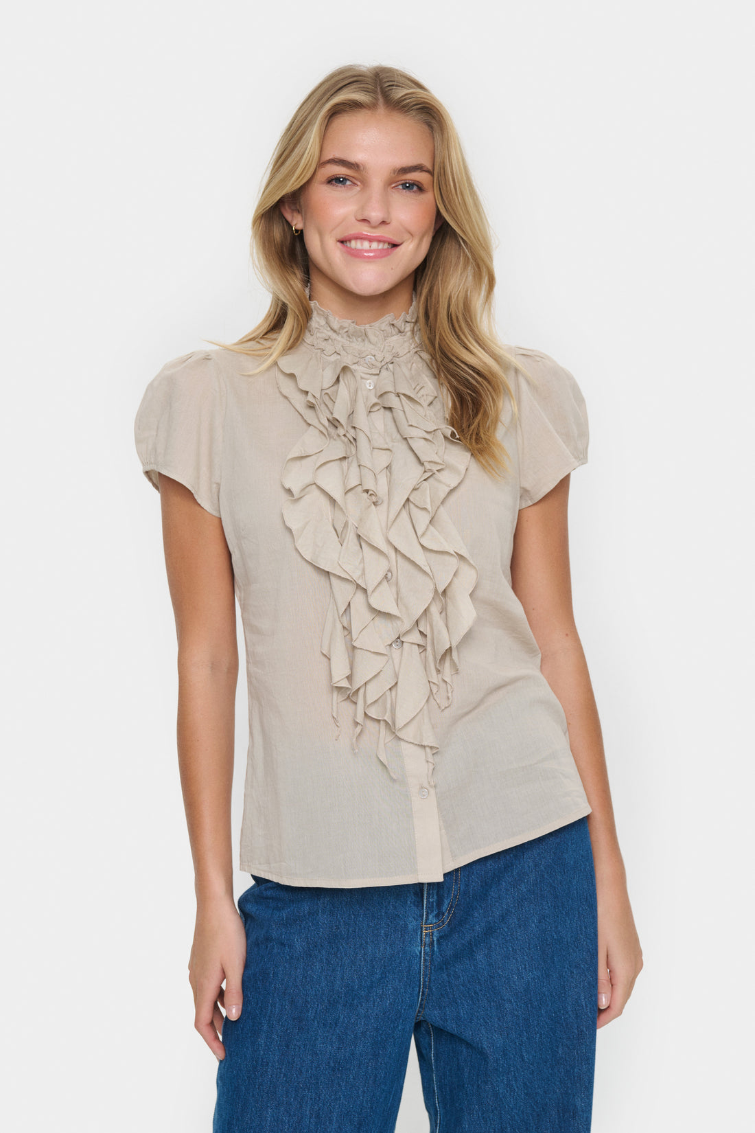 Saint Tropez Tilli Ruffle Shirt in Plaza Taupe