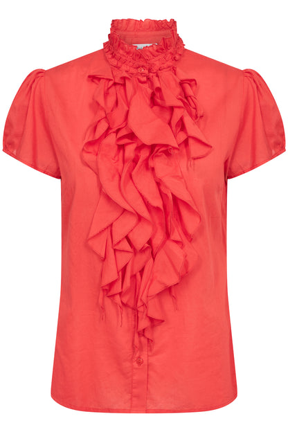 Saint Tropez Tilli Ruffle Shirt in Flame Scarlet