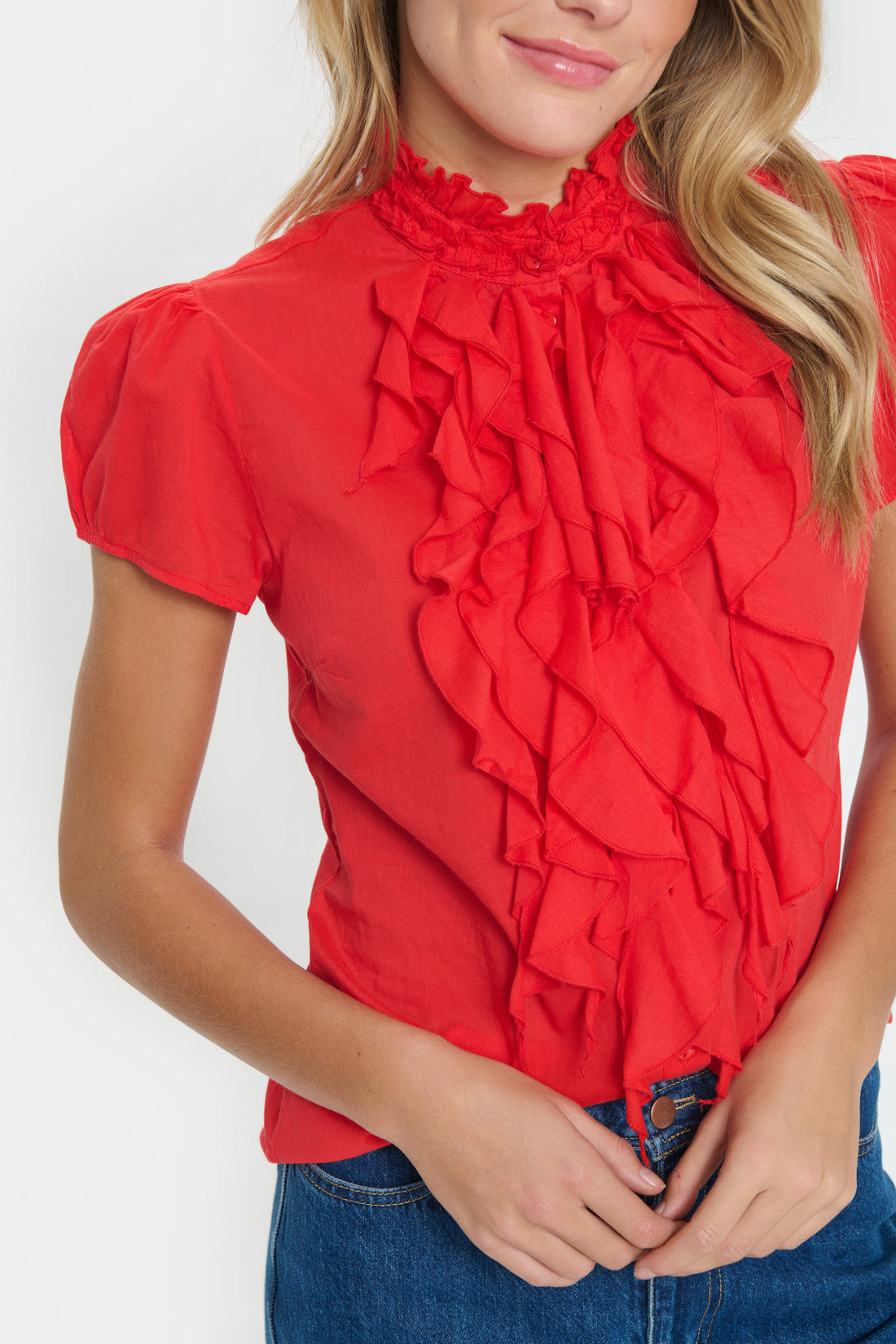 Saint Tropez Tilli Ruffle Shirt in Flame Scarlet