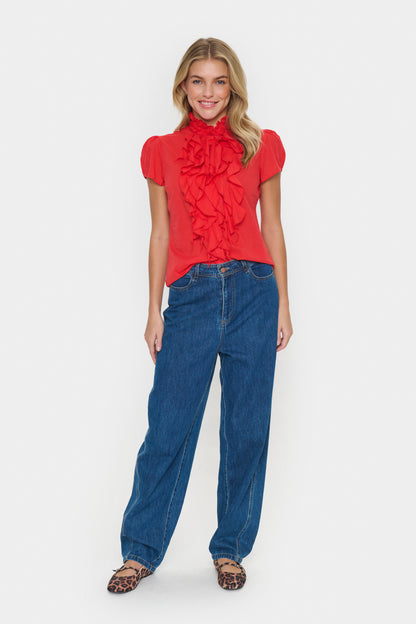 Saint Tropez Tilli Ruffle Shirt in Flame Scarlet