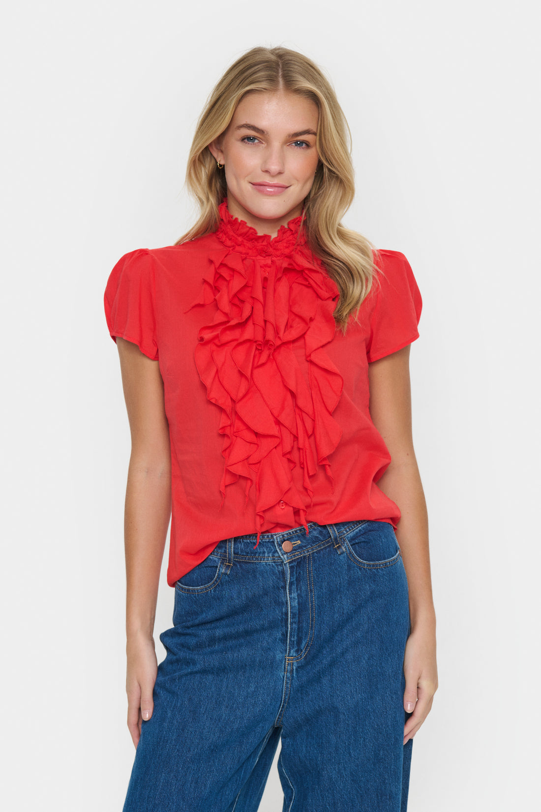Saint Tropez Tilli Ruffle Shirt in Flame Scarlet