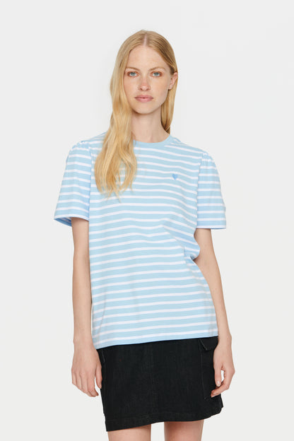 Saint Tropez Vilja Striped T-Shirt with Heart Motif in Dutch Canal Blue