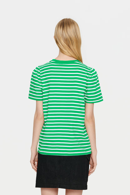 Saint Tropez Vilja Striped T-Shirt with Heart Motif in Bright Green