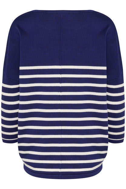 Saint Tropez Wide Neck Striped Pullover in Midnight Sail