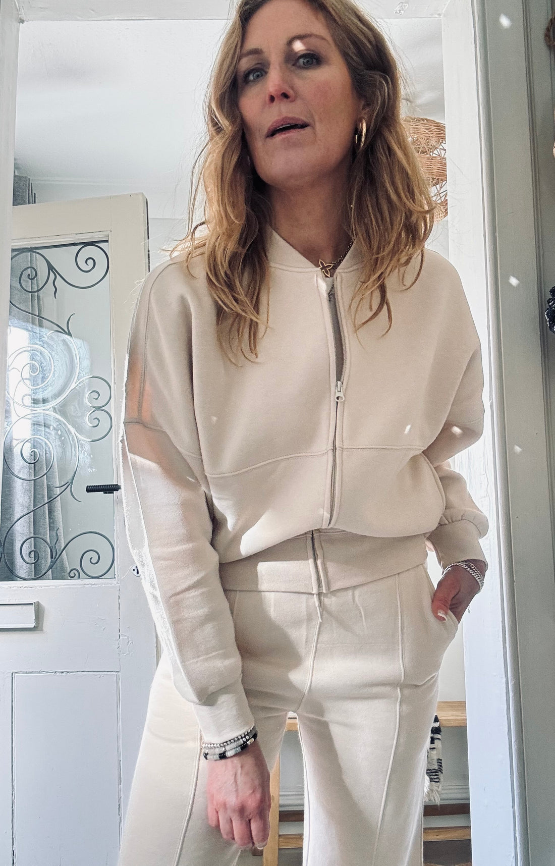 Pippa Cream Zip up Sweatshirt