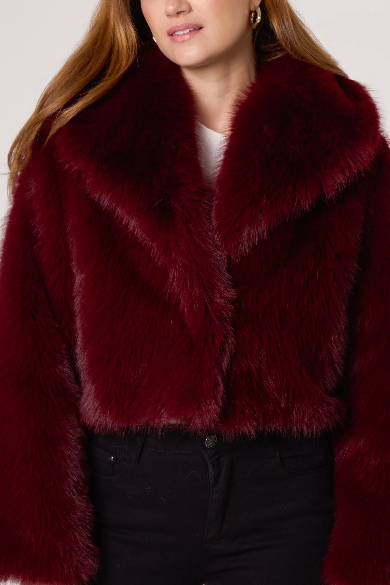 Lolla Faux Fur Cropped Jacket in Wine