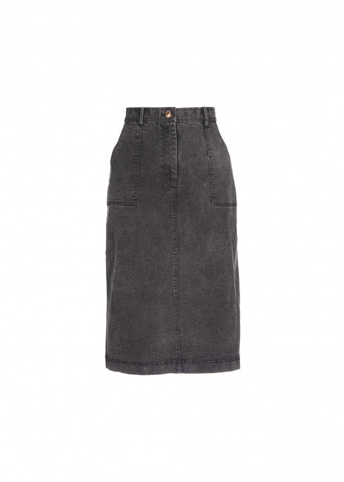 FRNCH Edline Denim Skirt in Dark Grey Wash