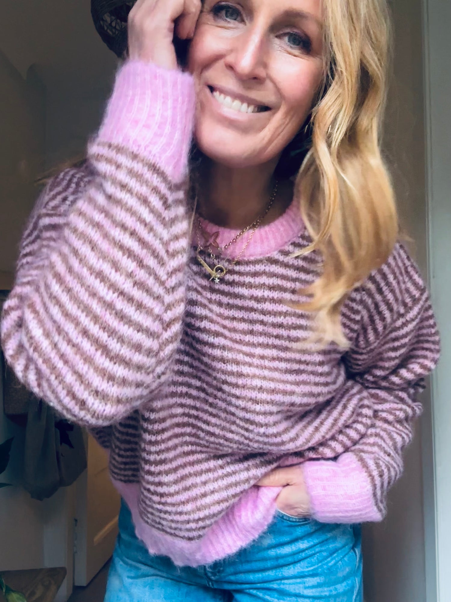 Stripe Pink and Brown knit (one size)