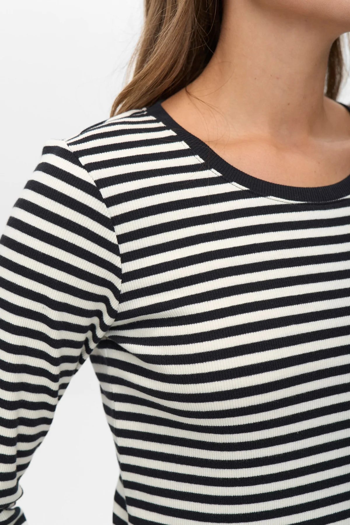 Numph Numelany Long Sleeved Striped Top in Caviar Black