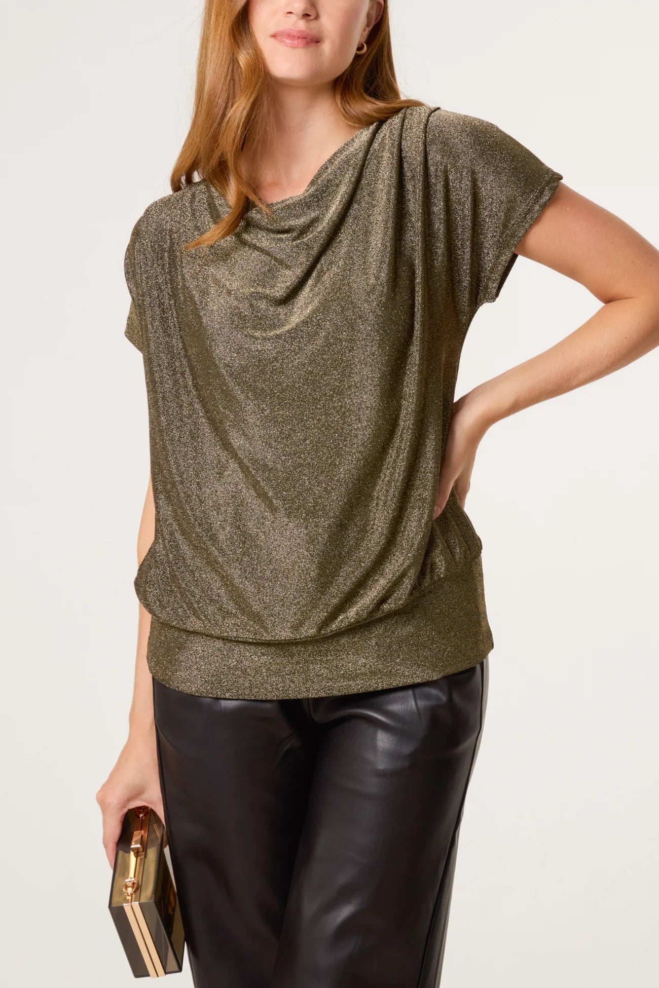 Belle Metallic Crap Neck Top in Bronze