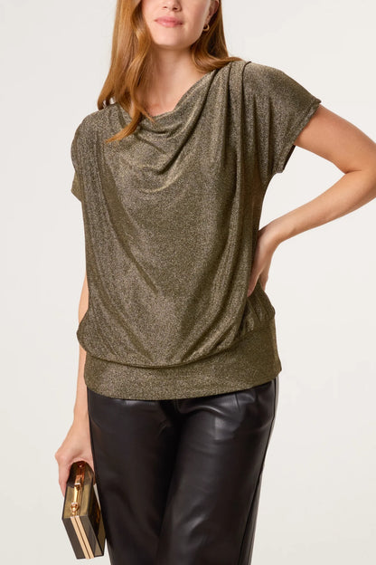Belle Metallic Crap Neck Top in Bronze