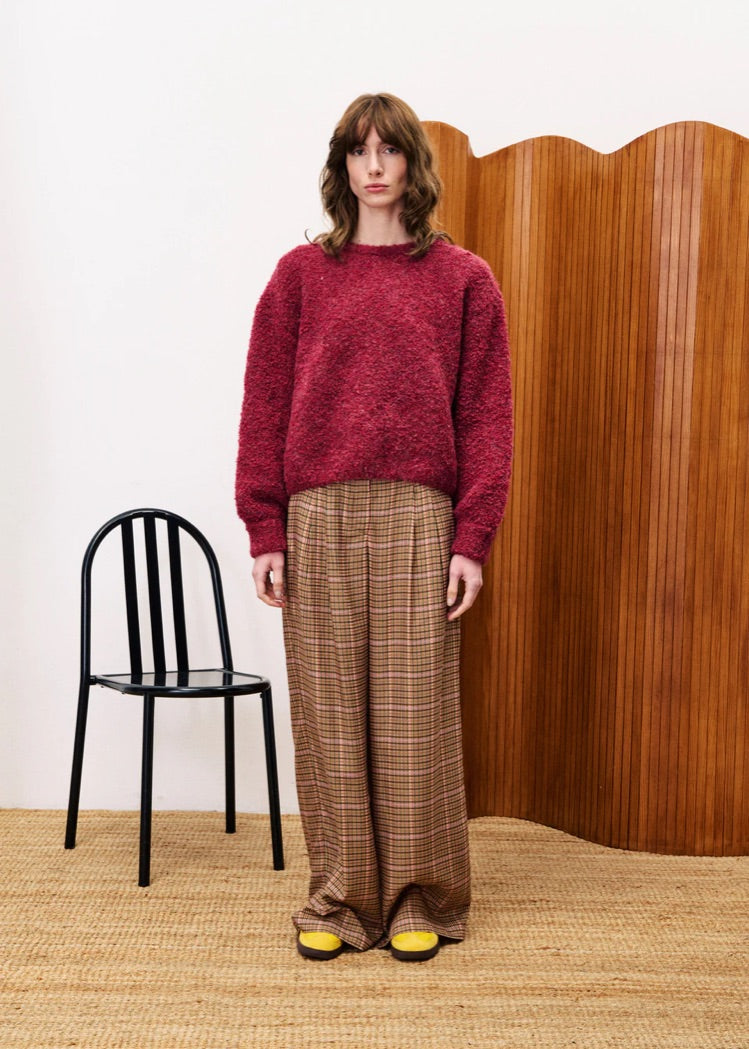 Frnch Cannelle Checked Wide Leg Trouser in Ocre