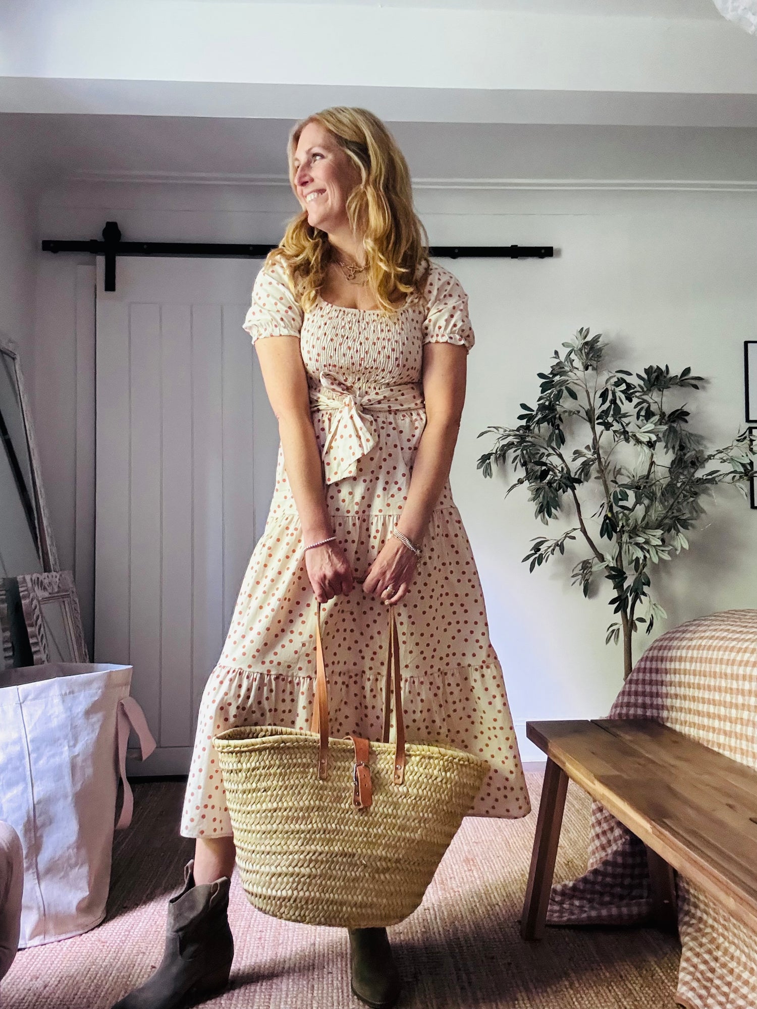 Dotty Dress in cream and Brown (one size)