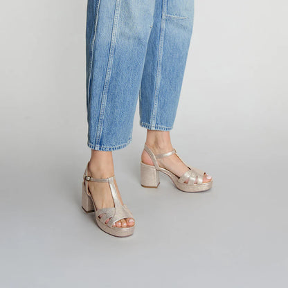 Esska Charlie Vegan Embossed Charlie Sandal Shoe in Platinum