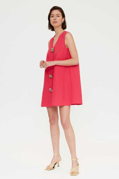 Fushia Dress with fun button detail