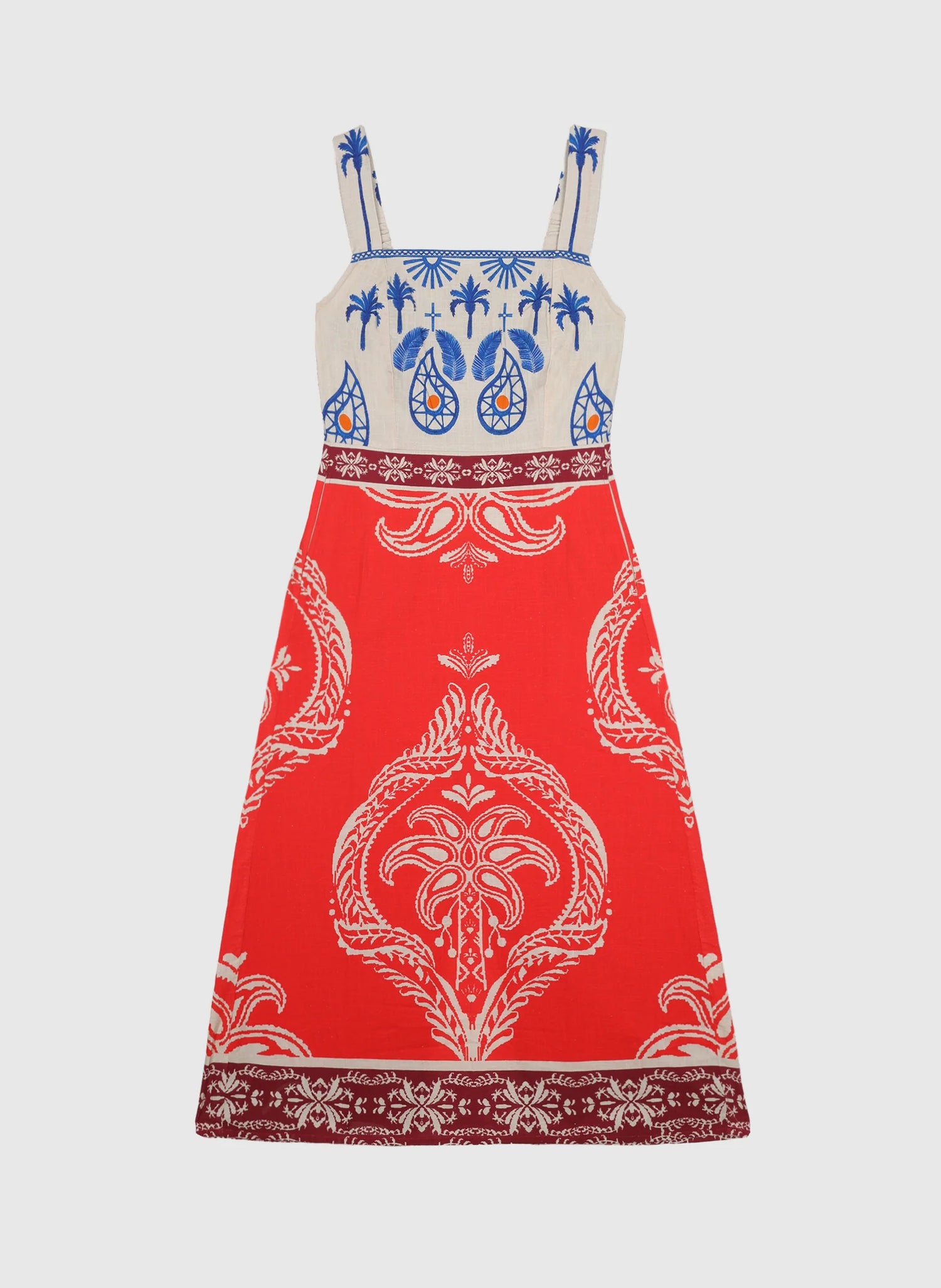 ANGE OLENIE Tivoli Red Midi Dress