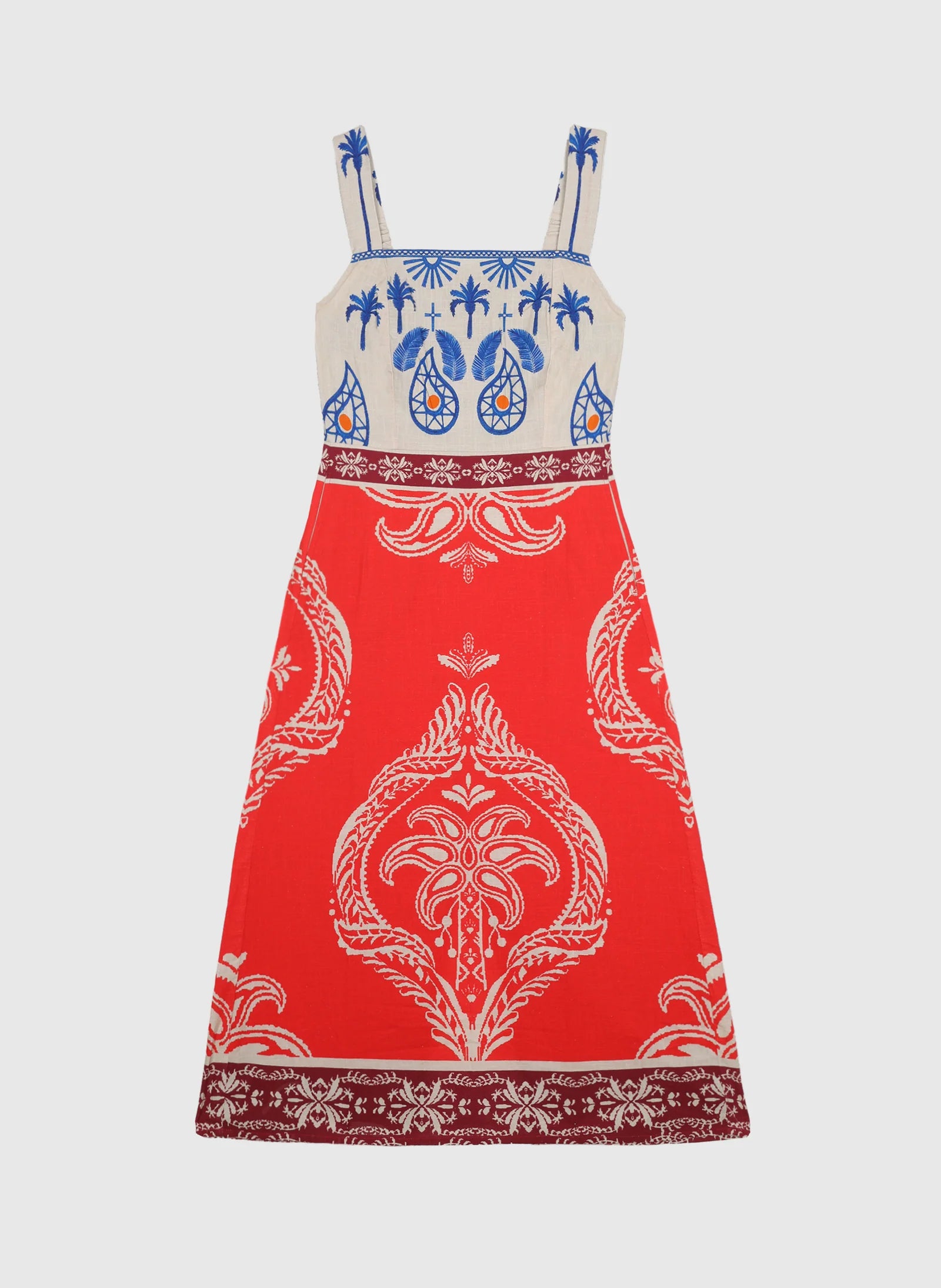 ANGE OLENIE Tivoli Red Midi Dress