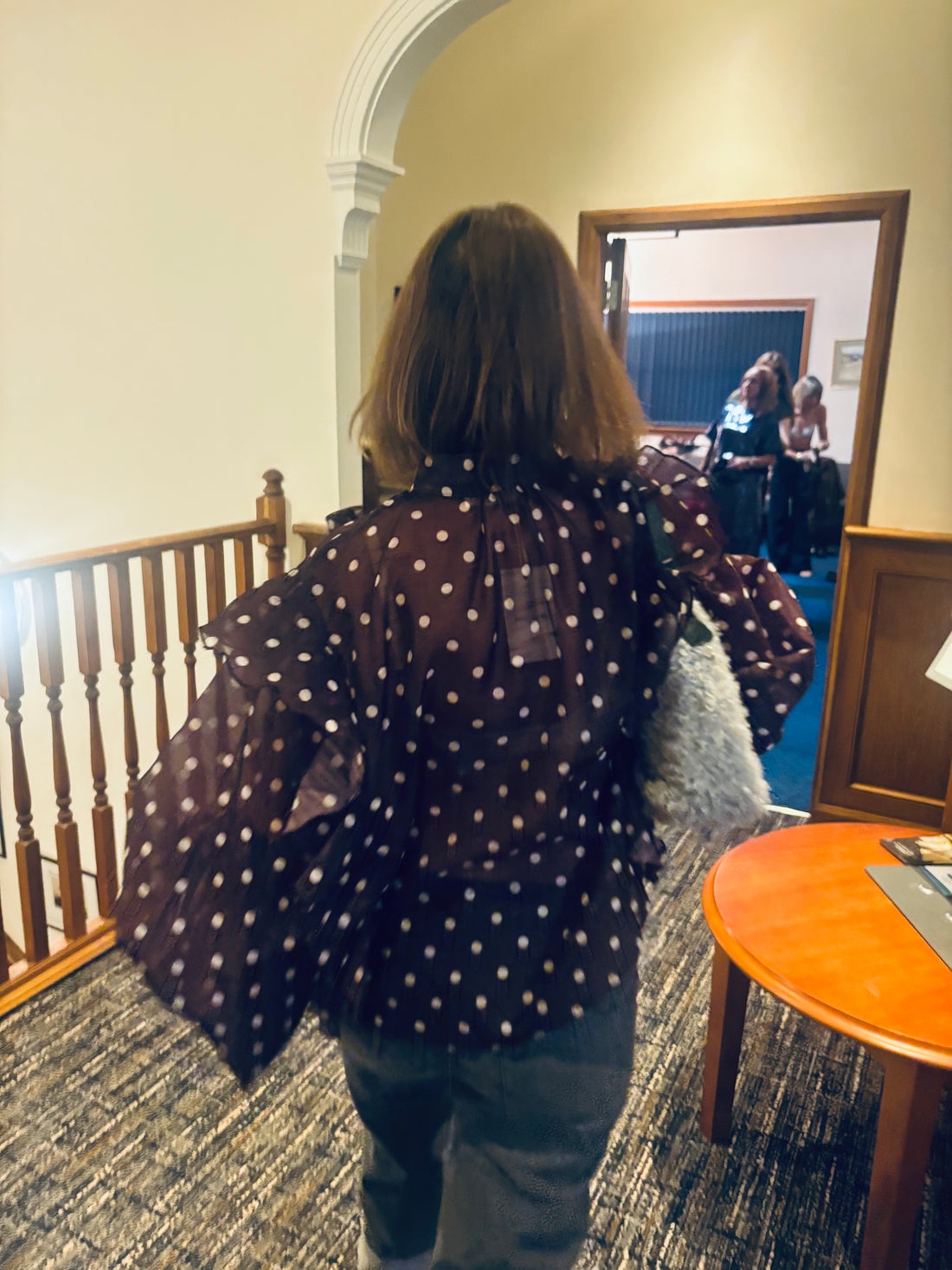 Mia Spotted Blouse with Neck Tie in Wine (ONE SIZE)