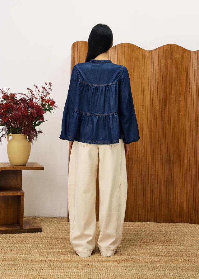 FRNCH Cixious Blouse in Blue Denim