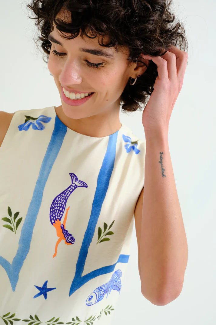 Palm &amp; Mermaid Print Dress