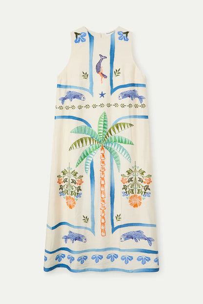 Palm &amp; Mermaid Print Dress