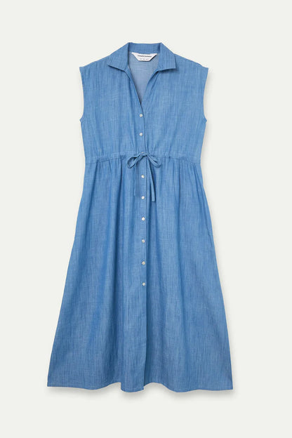 Light blue 100% cotton chambray midi dress