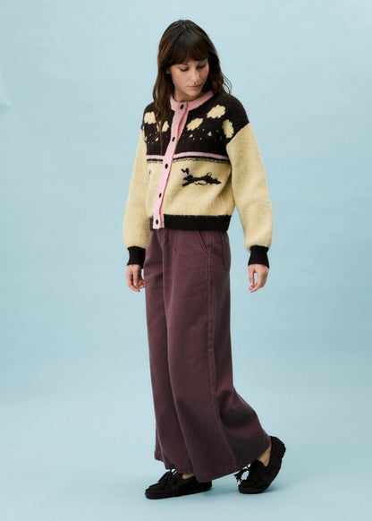 FRNCH Barret Cardigan with Motif in Wine &amp; Beige