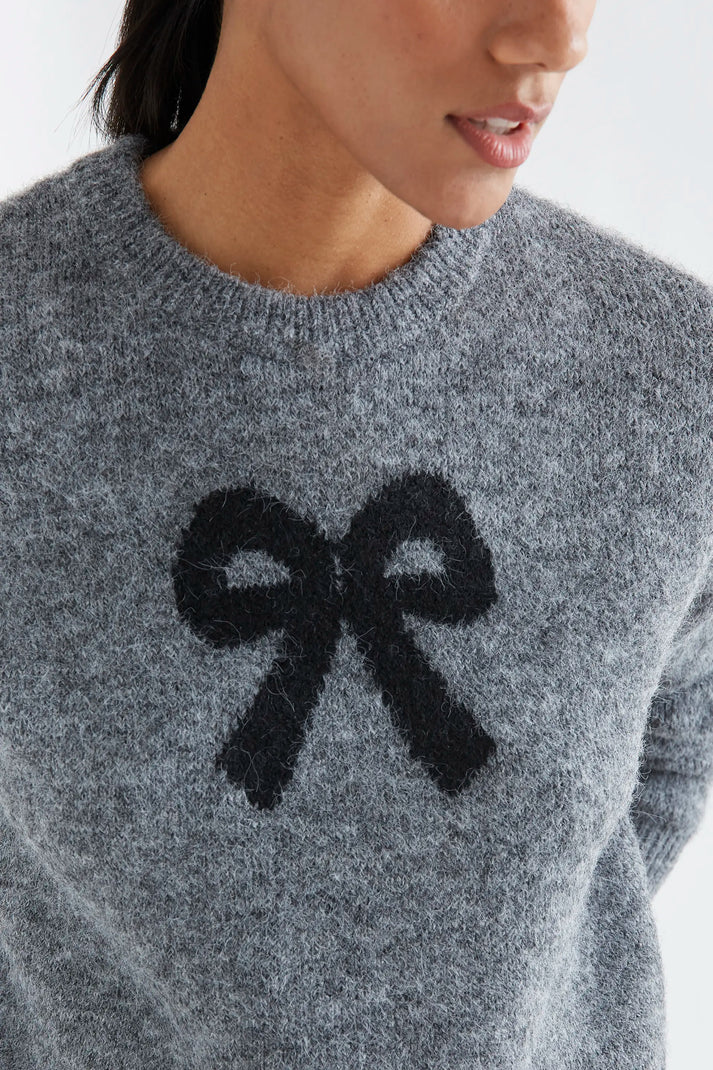 Grey jersey with black bow print