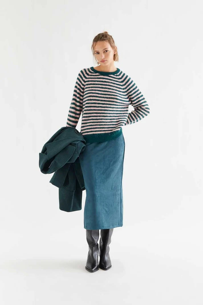 Dark green and pink striped knit sweater