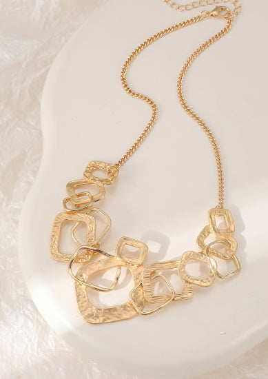 Frankie Necklace with Brushed &amp; Shiny Squared Links in Gold