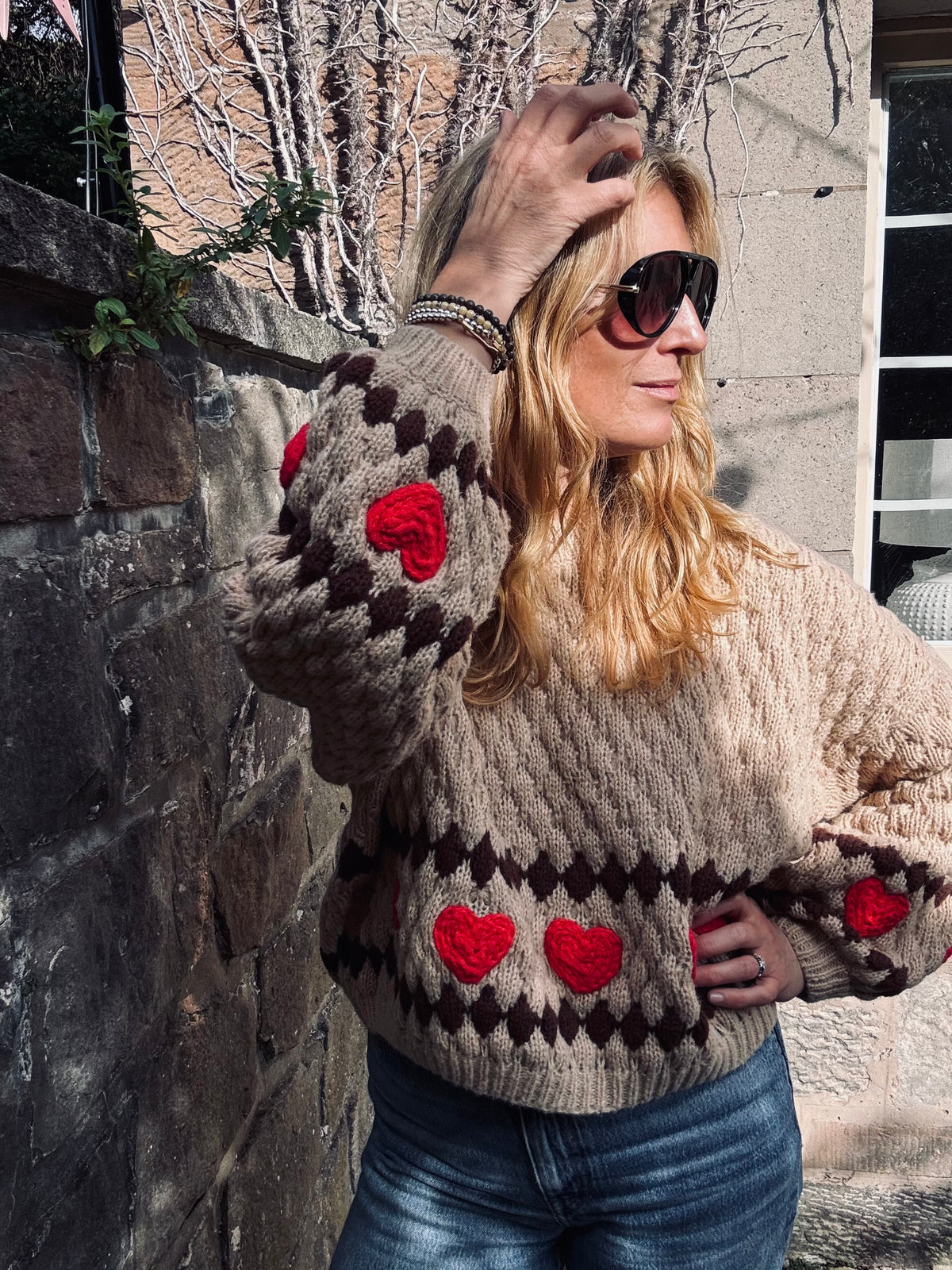 Heart Jumper in Oat (one size)