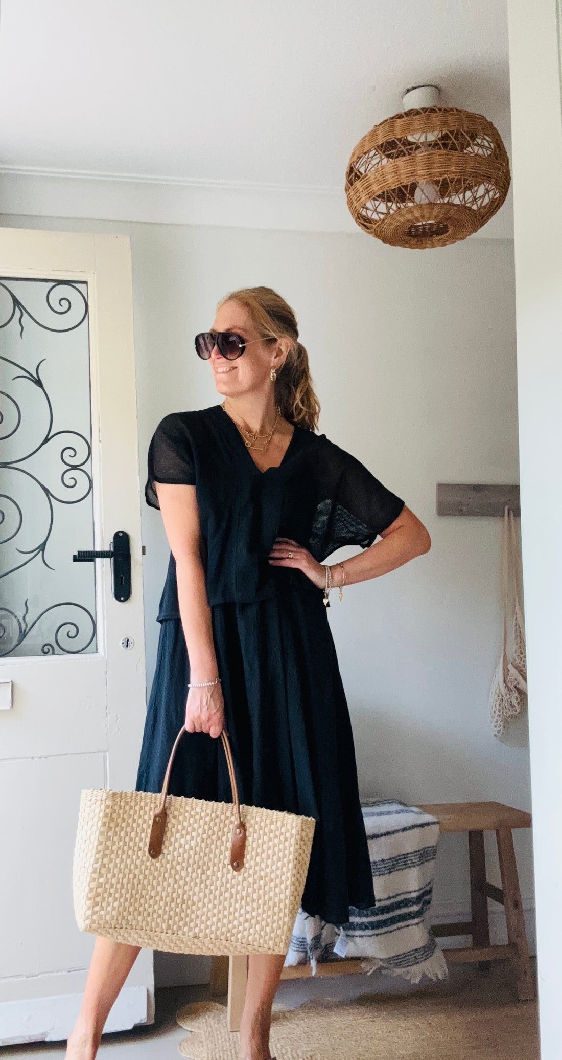 The Black Sun Dress with Mesh Sleeve Top