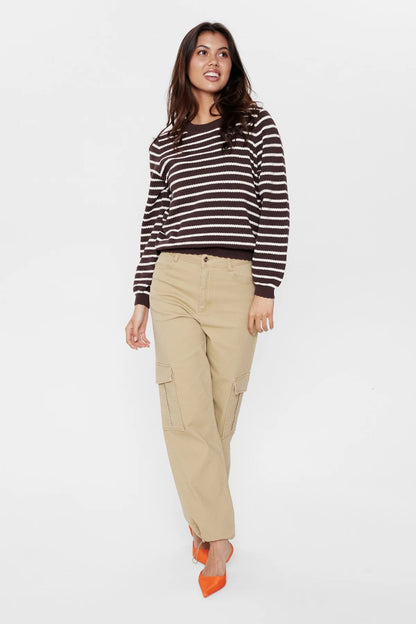 Nümph Nunicole Long Sleeved Pullover in Chicory Coffee Stripe