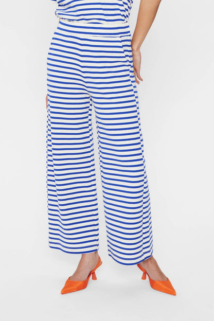 Nümph Nuhuba Wide Leg Breton Striped Trouser in White &amp; Dazzling Blue