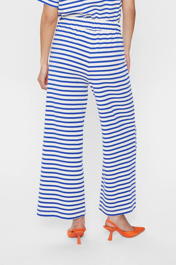Nümph Nuhuba Wide Leg Breton Striped Trouser in White & Dazzling Blue