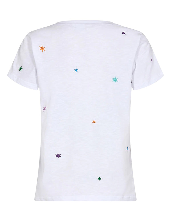 Nümph Nuvilli Organic Cotton T-Shirt in Bright White with Embroidered Stars