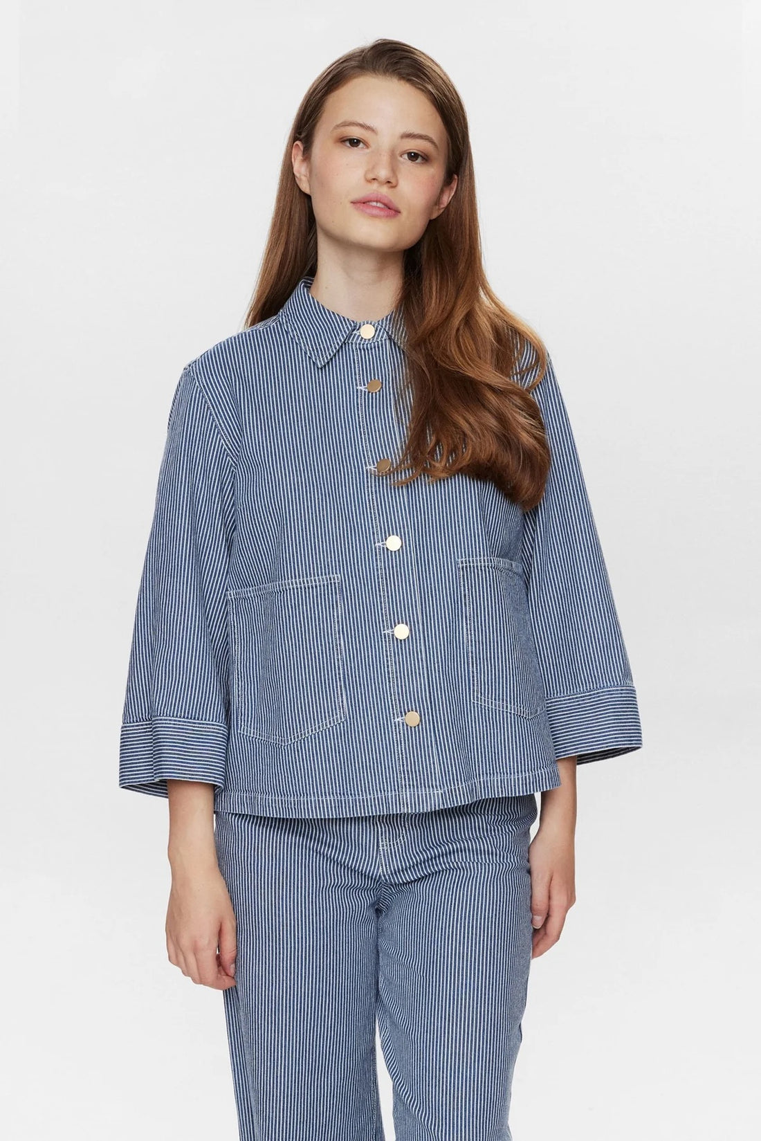Nuerina Cotton Jacket in Dark Sapphire Stripe