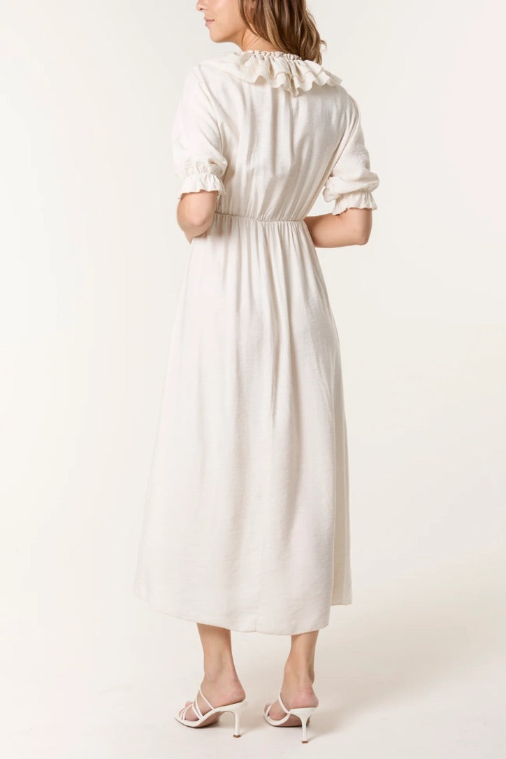 Frill Neckline Dress in Stone (ONE SIZE)