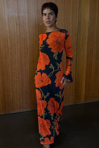 NFD Aria Mesh Dress in Black Poppies