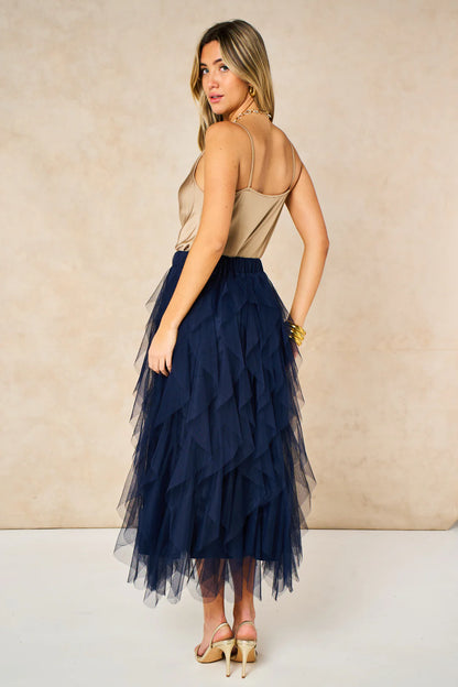 Maxi Tulle Skirt- Navy Blue, Layered Frills