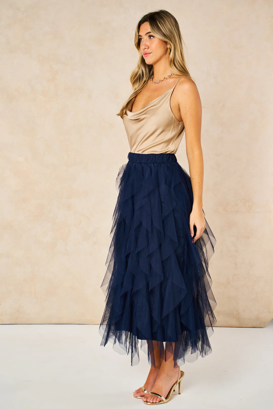 Maxi Tulle Skirt- Navy Blue, Layered Frills