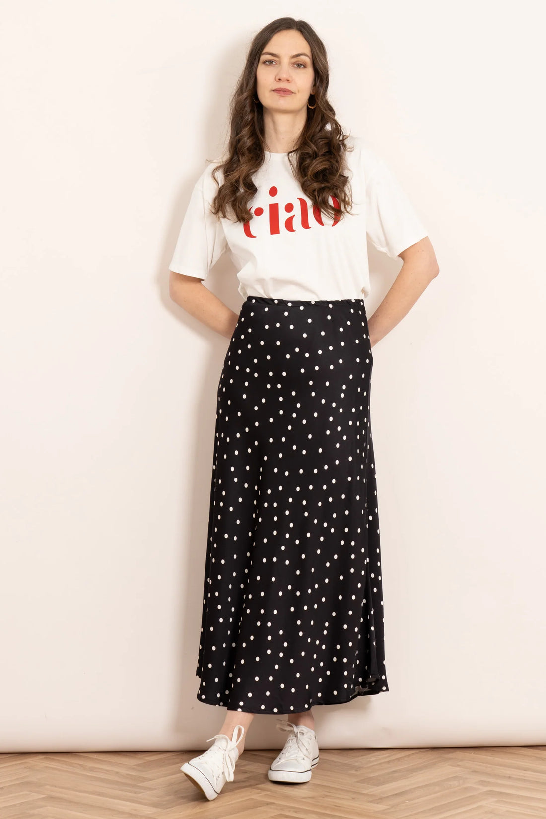 Dotty midi Slip Skirt in Black &amp; White